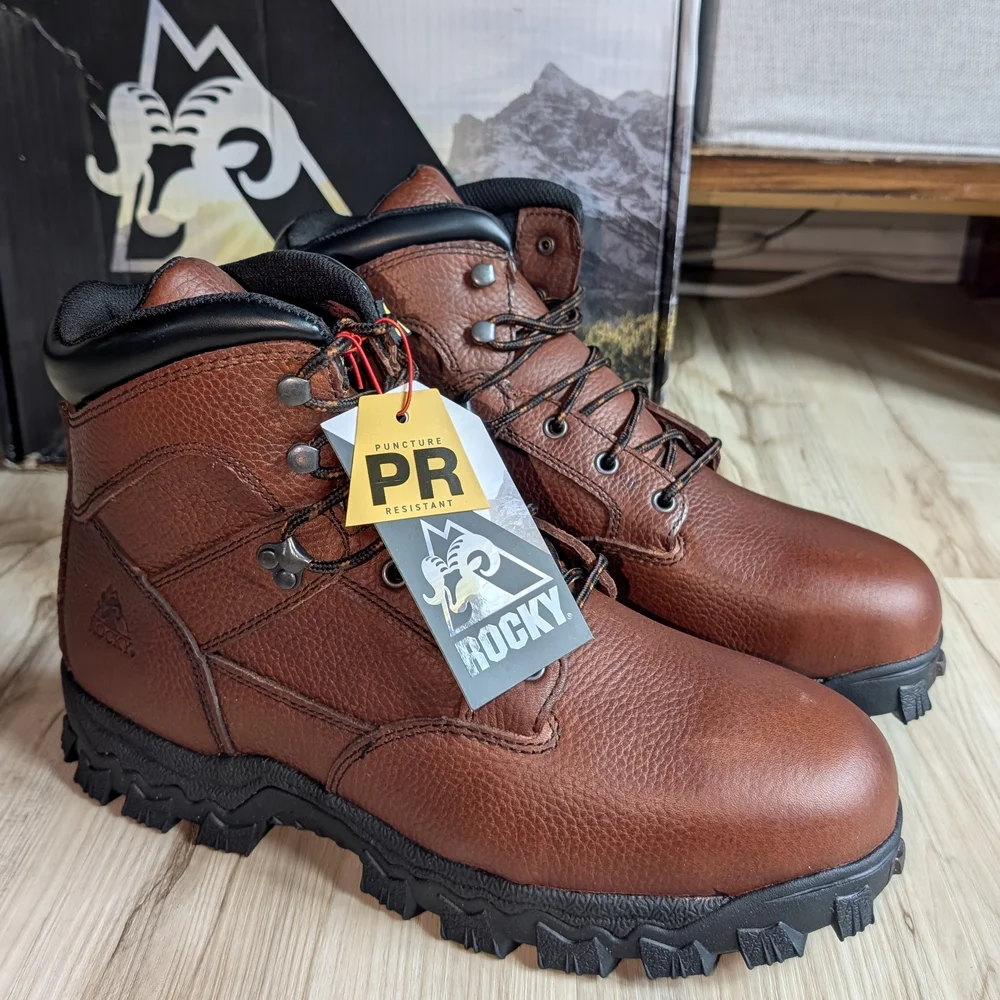 NIB Rocky Alpha Force Men's Brown Leather Steel Toe Waterproof Work Boots sz11.5